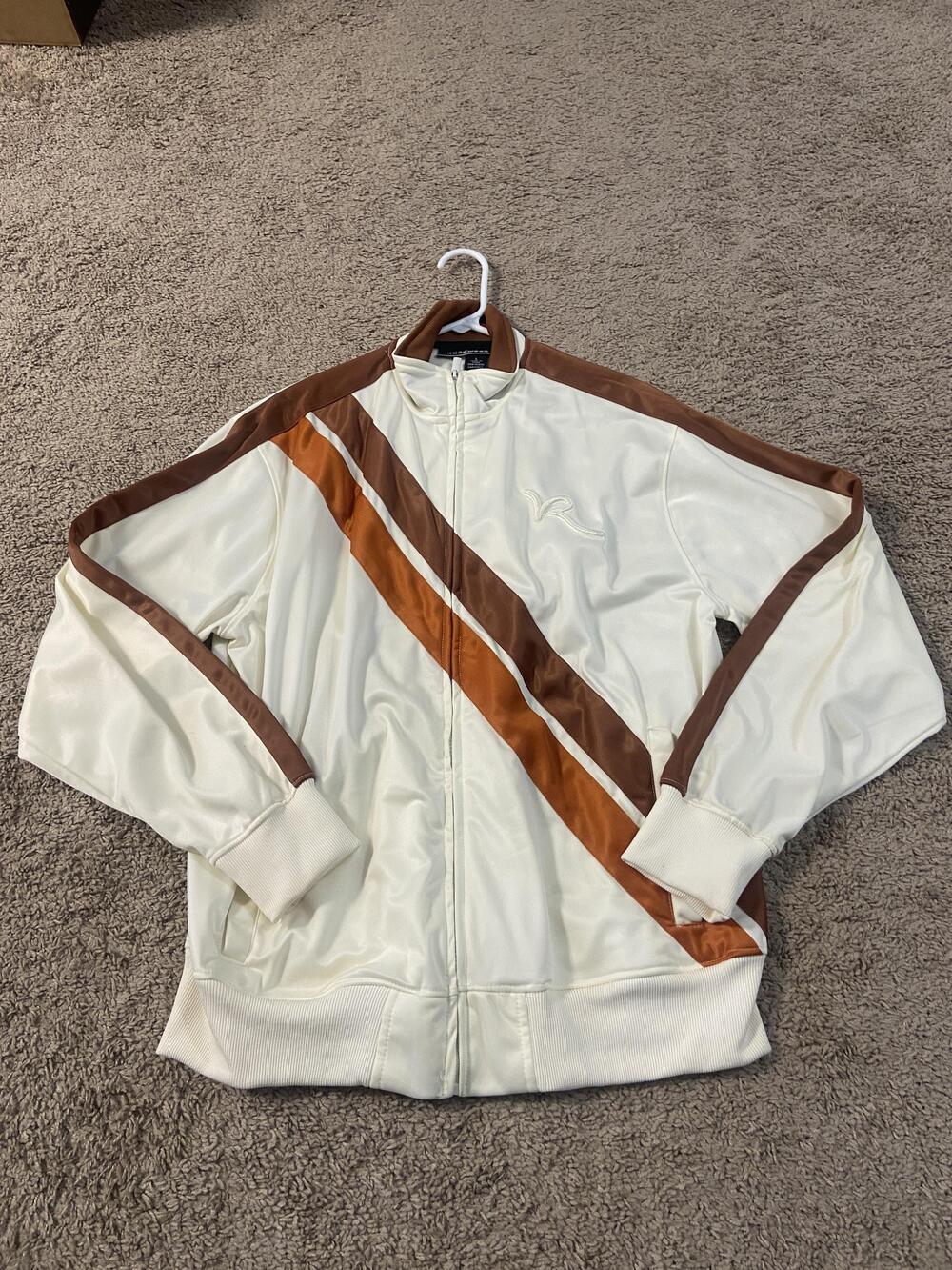 Rocawear Jacket Mens Large White Brown Track Full Zip Colorblock Retro Athletic